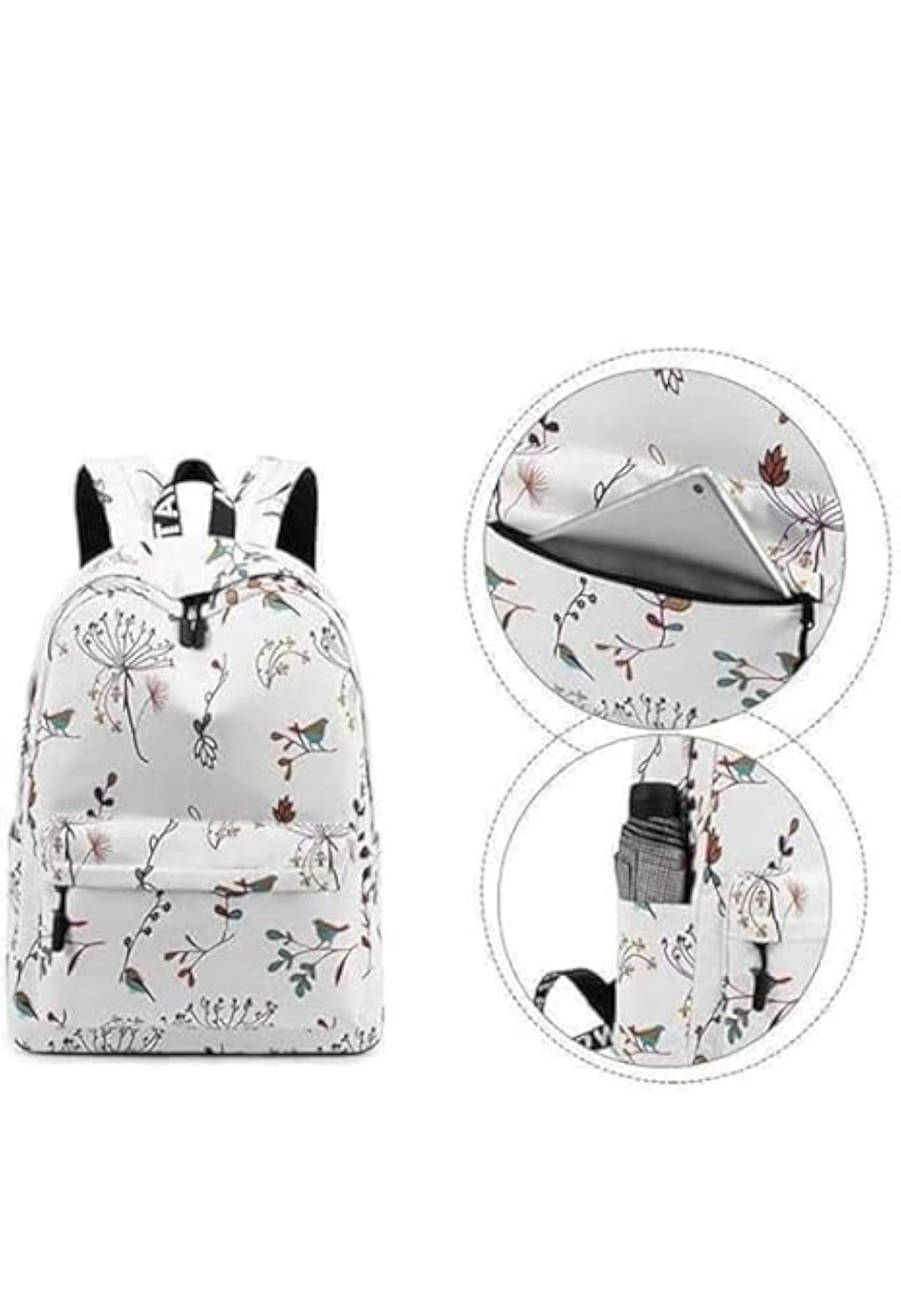 Floral and Bird Print Backpack, Casual School Bag